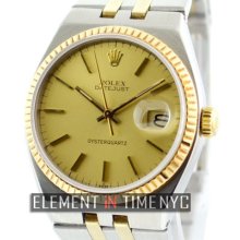 Rolex Datejust Oysterquartz 2tone Yg/ss Champagne Stick Dial 17013 B+p