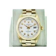 Rolex Day-Date 18038 Single Quickset 18K Gold White Diamond Dial