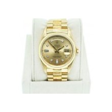 Rolex Day-Date 18K Yellow Gold Single Quickset Champagne Diamond Dial