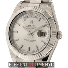 Rolex Day-Date II President 18k White Gold Silver Stick Dial