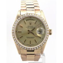 Rolex Day Date Presidential 18038 18k Diamonds Bezel Champagne Dial Watch