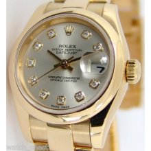 Rolex Ladies 18k President Silver Diamond Dial 179168 Watch Chest