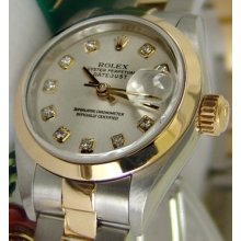 Rolex Ladies Datejust 18k&ss Silver Diamond Dial 79163 Watch Chest 26mm