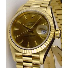 Rolex Ladies Datejust President 18k Champagne Stick Dial 69178