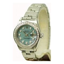 Rolex Ladies Preowned Datejust Diamond Bezel/Oyster Bracelet/Blue Dial