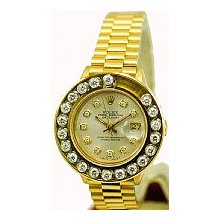 Rolex Ladies Preowned President Yellow Gold/Silver Dial/1.5ct Diamond