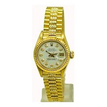 Rolex Ladies Preowned President Watch - Fluted Bezel Yellow Gold Watch