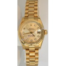 Rolex Ladies President NEW STYLE HEAVY BAND with Original Rolex Champagne Diamond Dial New 2008