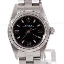 Rolex Ladies Stainless Steel Oyster Perpetual No Date Black Arabic Dial Mint