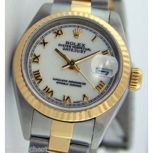 Rolex Lady Datejust 18k&ss White Roman 69173 Watch Chest