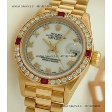 Rolex Lady President White Roman Diamond Ruby Bezel 69138 Watchchest