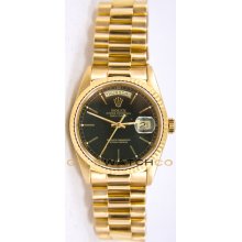 Rolex Mens 18K Yellow Gold President Day Date Model 18238 Black Stick Dial