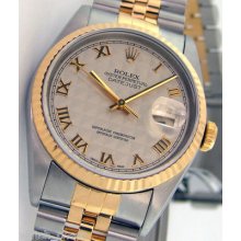 Rolex Mens Datejust Silver Pyramid Roman 16233 Watch Chest 36mm