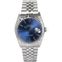 Rolex Men's Datejust Stainless Steel Fluted Blue Index Dial