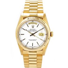 Rolex Men's President Yellow Gold Fluted White Index Dial