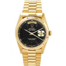 Rolex Men's President Yellow Gold Fluted Black Index Dial