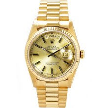 Rolex Men's President Yellow Gold Fluted Champagne Index Dial