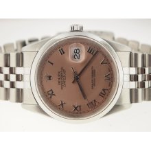 Rolex Mens SS Datejust Circa 2001 Salmon Roman Dial.