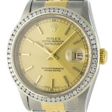 Rolex Oyster Perpetual Datejust 16233 Two-tone Diamond Automatic Mens Watch