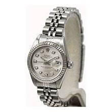 Rolex Preowned Steel Ladies Datejust Fluted Bezel Watch - Silver Dial