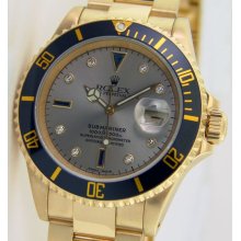 Rolex Submariner 40mm 18k Gold Silver Serti 16618