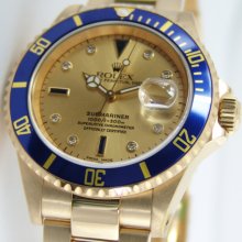 Rolex Submariner 40mm 18k Gold Champagne Serti 16618