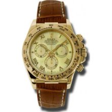 Rolex Watches Daytona Yellow Gold Leather Strap 116518 ym