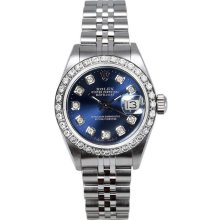 Rolex Women's Datejust Stainless Steel Custom Diamond Bezel & Blue Diamond Dial