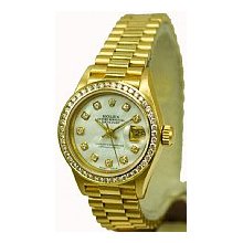 Rolex Women's Preowned President Yellow Gold/1ct Diamond Bezel/White