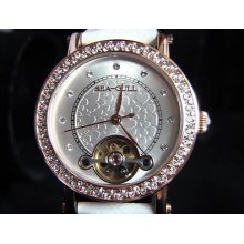 Sea-gull Ladies Rose-gold Mechanical Watch Flying Wheel & Synthetic Diamonds