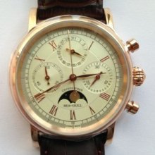 Sea-gull M199s Rose Gold Moonphase Chronograph Watch /moonphase+month Date