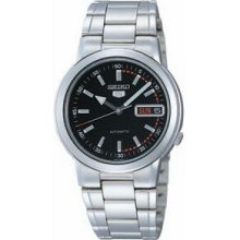 Seiko 5 Automatic Series Men`s Silver Dress Watch W/ Black Dial