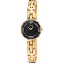 Seiko Ladies' Dress Watch - Gold-Tone - 12 Sided Case - Black Face SUJF14