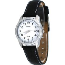 Seiko Ladies Easy Rider Stainless Steel Case White Dial Leather Strap Date Display SXDE77