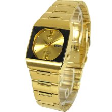 Seiko Ladies Gold Tone Stainless Steel Case and Bracelet Automatic Gold Dial Day and Date Displays SNY012