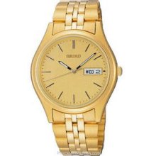 Seiko Men`s Gold Tone Case Watch W/ Bracelet And Calendar