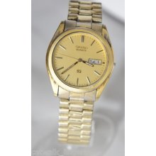 Seiko Men's 5y23-8189 Vintage Gold Tone Watch Day Date Champagne Dial