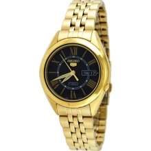 Seiko Men's Gold Tone Seiko 5 Automatic Link Bracelet Black Dial SNKL40