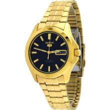 Seiko Men's Gold Tone Seiko 5 Automatic Link Bracelet Black Dial SNKL02