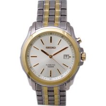 Seiko Mens Kinetic Watch Two-Tone Band / White Dial SKA490P1