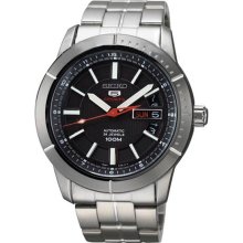 Seiko Men's Stainless Steel Case and Bracelet Black Tone Dial Day and Date Displays SRP337