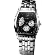 Seiko Men's Stainless Steel Retrograde Date Dress Watch Black Dial SNT013P1