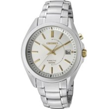 Seiko Ska525p1 Men $300 Kinetic Silver Dial Stainless Steel Quartz Watch