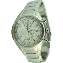 Seiko Snae39p1 Men $395 Seiko Chronograph White Dial Alarm Ss Quartz Watch