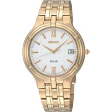 Seiko SNE030 Men's Gold Tone White Dial Solar Powered Watch ...