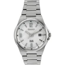 Seiko Solar Quartz Silver Dial Stainless Steel Mens Watch Sne209