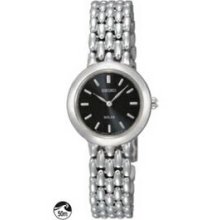 Seiko Solar Silver Ladies` Watch W/Black Face