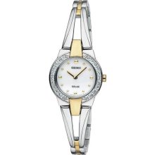 Seiko SUP052 Women's Two Tone Solar Powered White Dial Watch ...