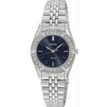 Seiko SUP091 Womens Stainless Steel Solar Quartz Black Dial Swarovski Crystals