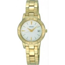 Seiko SXDE40 Womens Gold Tone Stainless Steel Quartz Silver Dial Link Bracelet